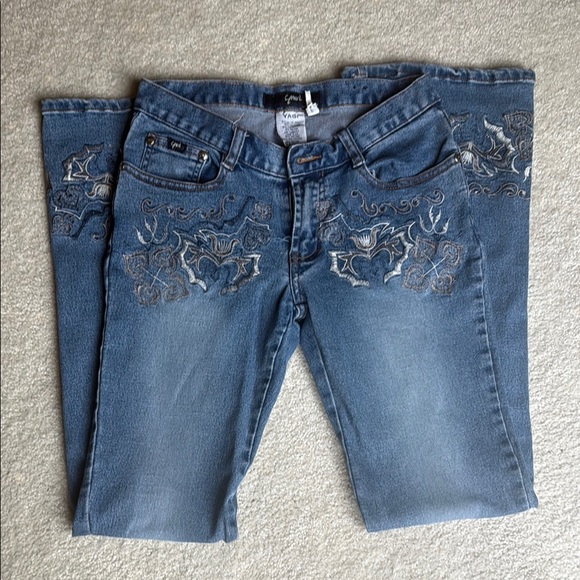 Blue Boot Cut Jeans with Embellished Details - Picture 1 of 5
